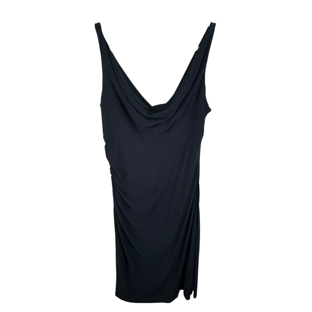 White House Black Market Black Draped Neckline Stretch Midi‎ Tank Dress Size 10